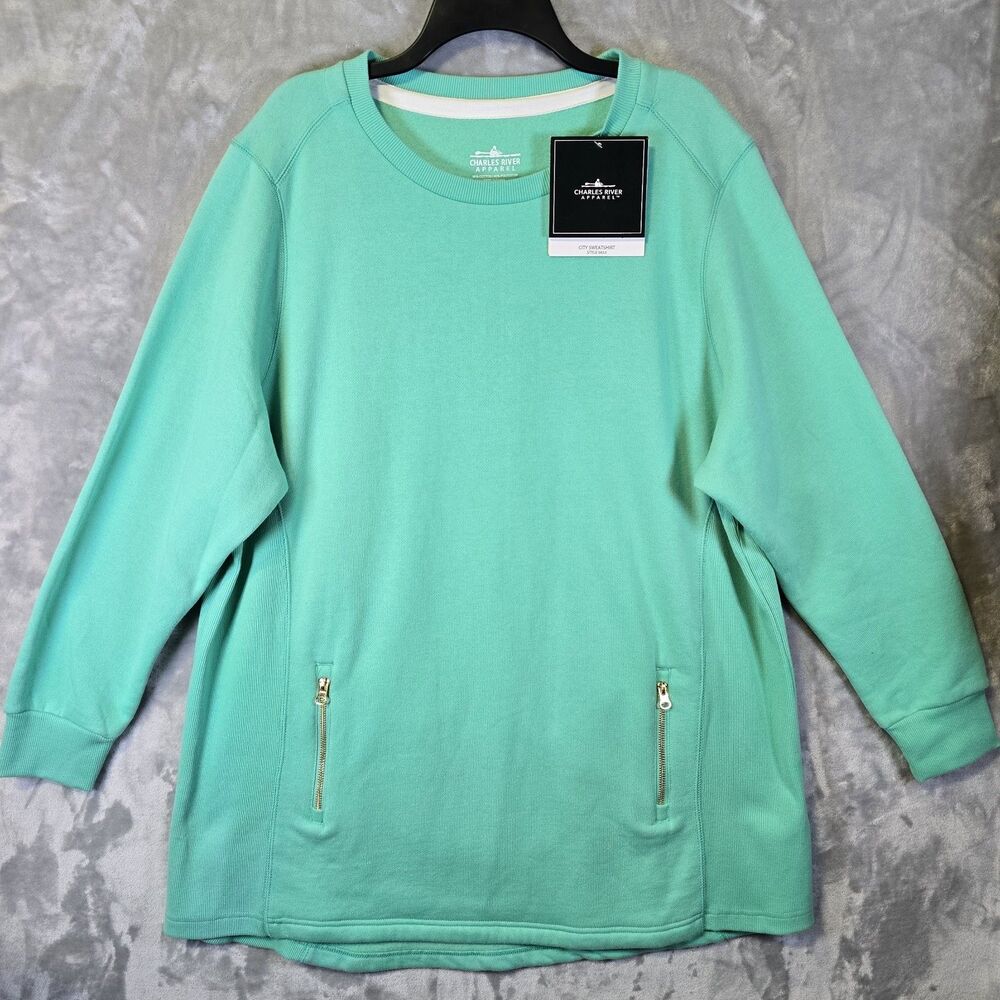 NWT Charles River Apparel Womens 3XL Mint Green Pullover Sweatshirt Zip Pockets